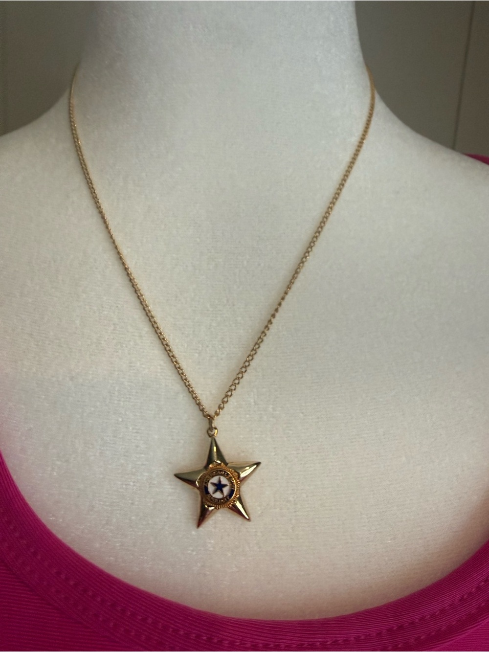 Gold Star Pendant Necklace with Navy Center - Women Jewelry